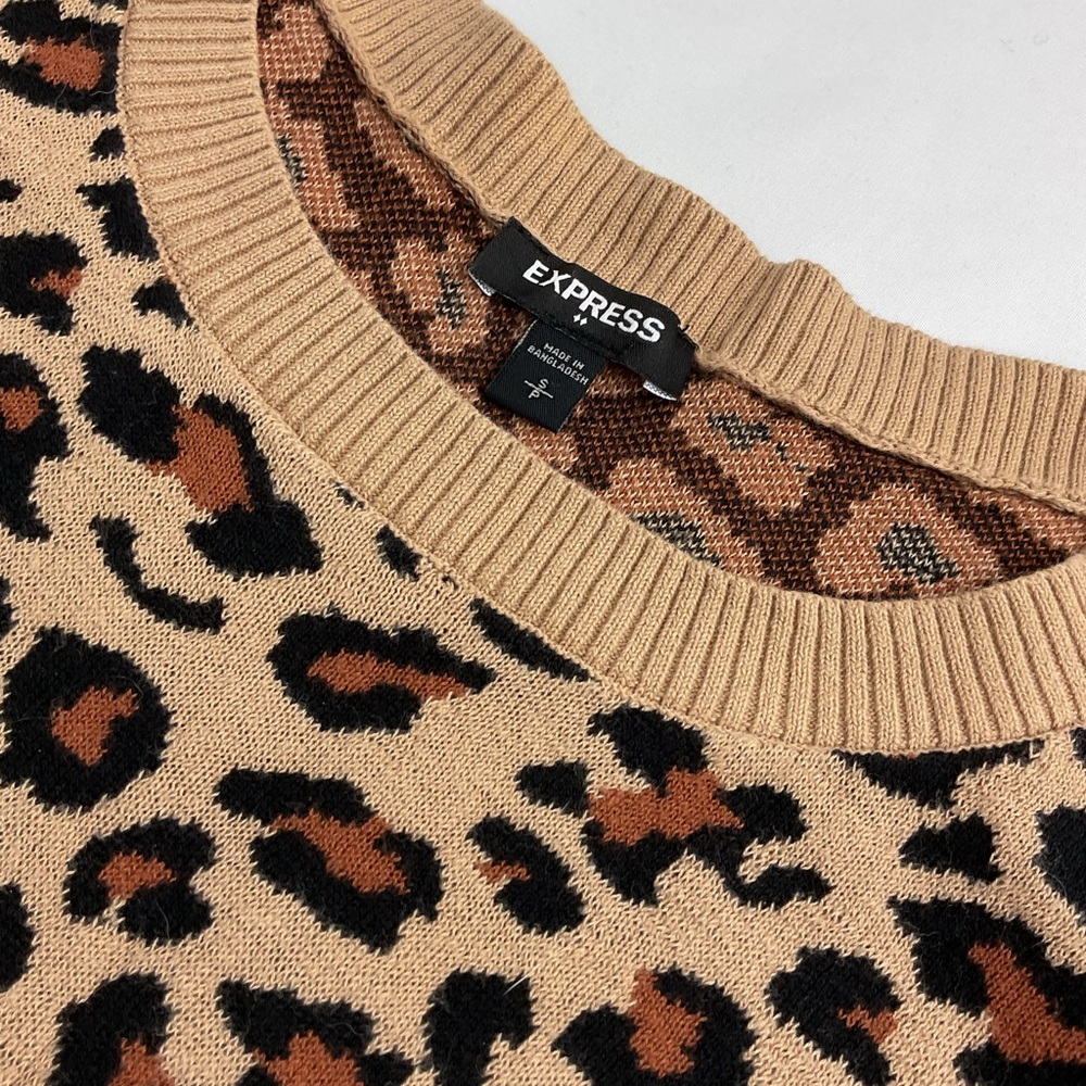 Express Sweater Leopard Print Womens Size Medium Crew Neck Long Sleeves Pullover